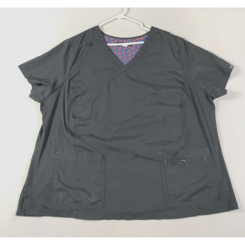 Koi Scrub Top Womens 3X Black Basics V Neck Stretch Pockets Nurse Workwear‎ ER